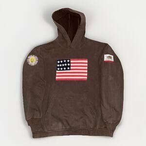 Vintage AKWA Made in USA Hoodie Brown XL 26x26 American Flag California Patch